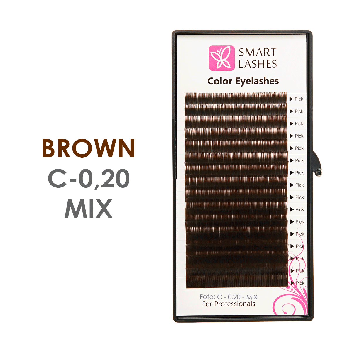 Barna szempillák - C - 0,20 mm x 8 - 15 mm - 16 vonal | Smart Lashes