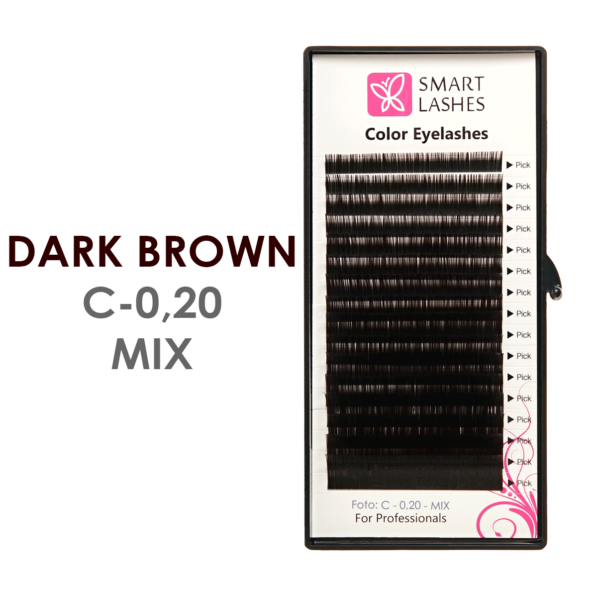 Sötétbarna szempillák - C - 0,20 mm x 8 - 15 mm - 16 vonal | Smart Lashes
