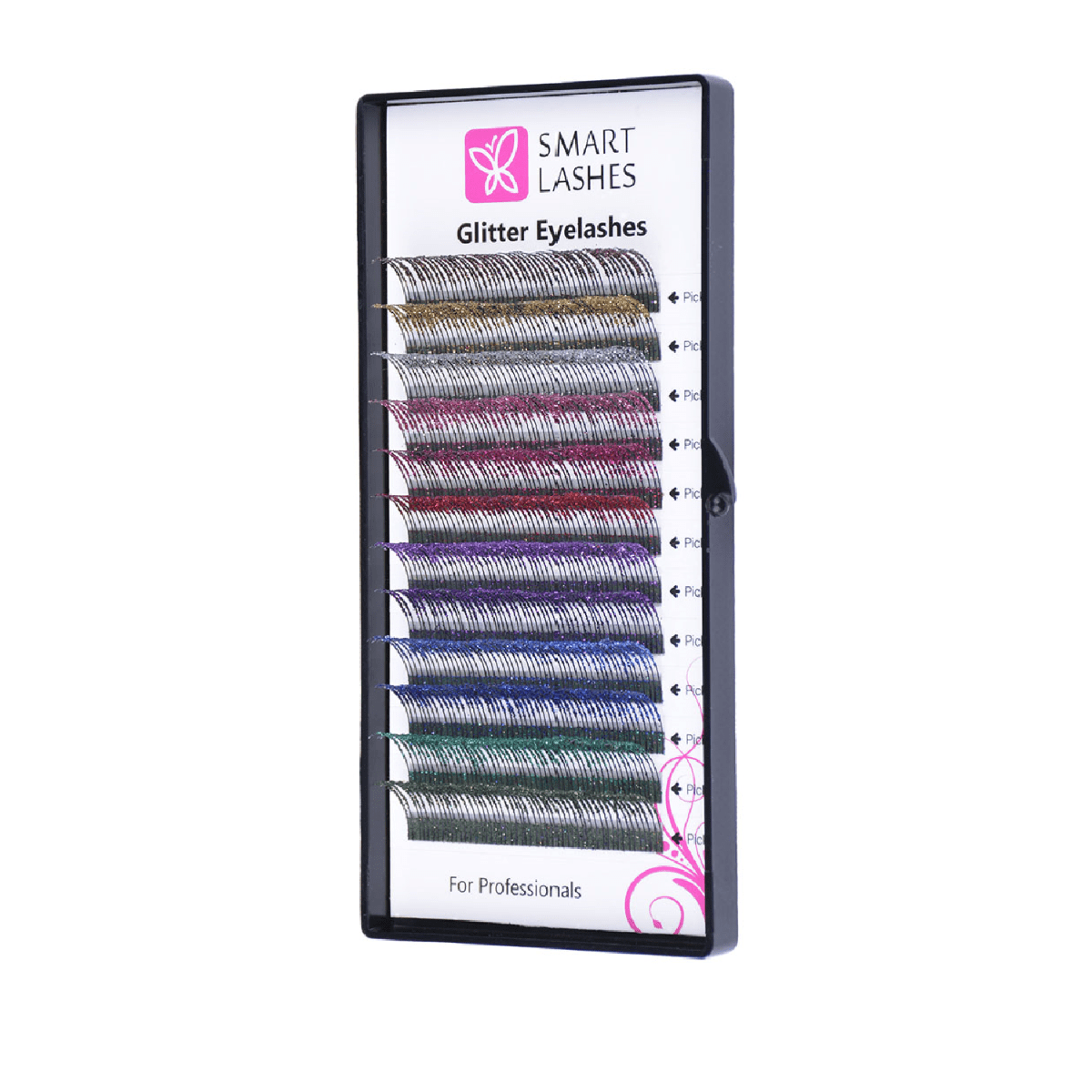 Glitter szempillák MIX - C - 0,20 mm x 14 mm - 12 vonal | Smart Lashes