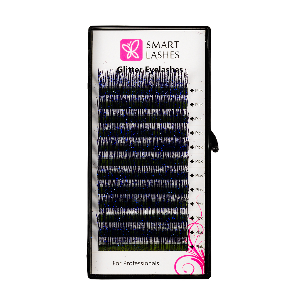 Glitter szempillák - Kék - C - 0,20 mm x 14 mm | Smart Lashes
