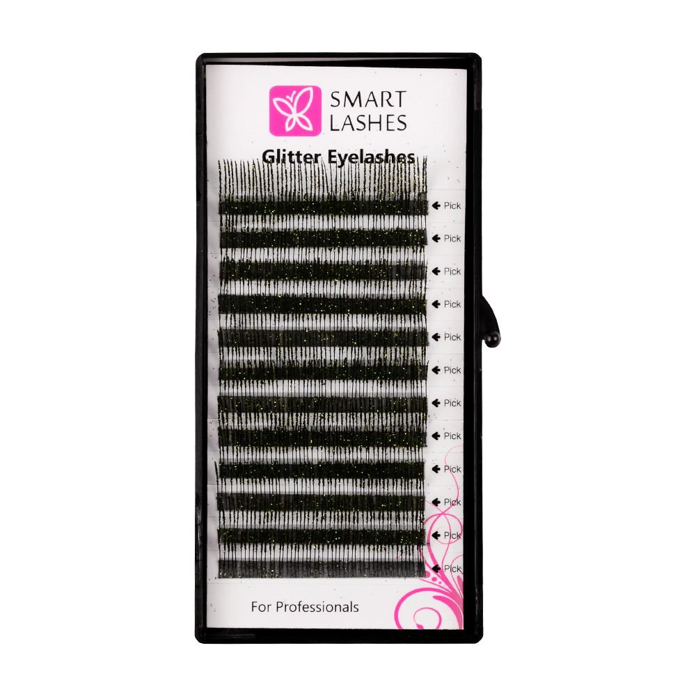 Glitter szempillák - Zöld - C - 0,20 mm x 14 mm | Smart Lashes