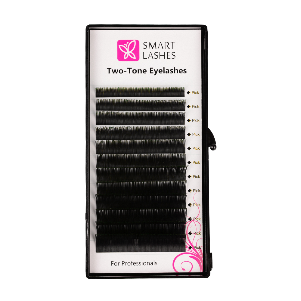 Ombre szempillák - zöld és fekete - C - 0.20 mm - MIX | Smart Lashes