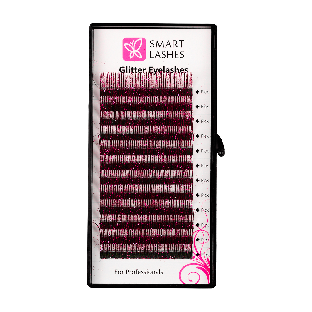 Glitter szempillák - Piros - C - 0,20 mm x 14 mm | Smart Lashes