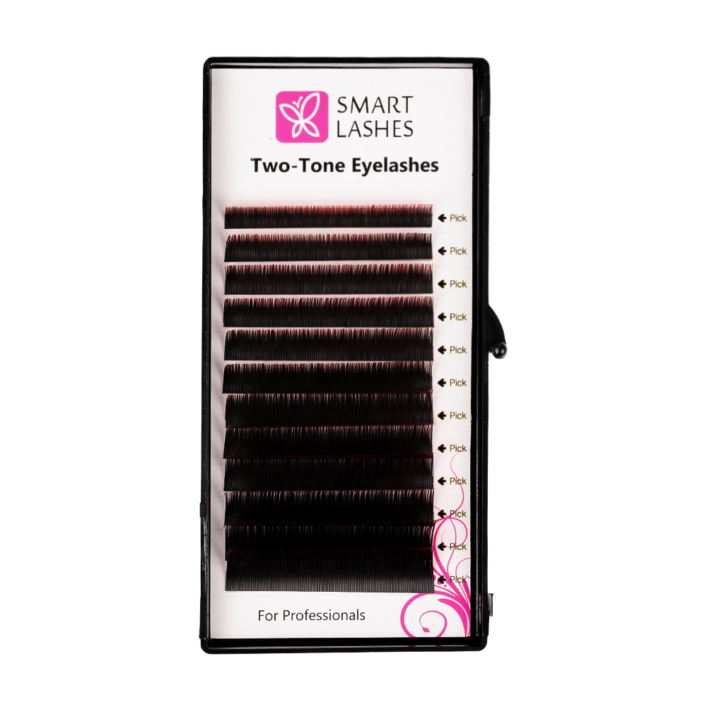 Ombre szempillák - piros és fekete - C - 0.20 mm - MIX | Smart Lashes