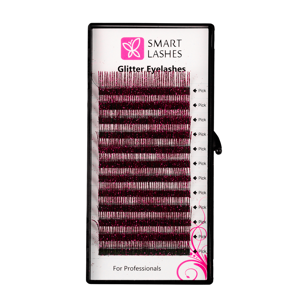 Glitter szempillák - Rózsaszín - C - 0,20 mm x 14 mm | Smart Lashes